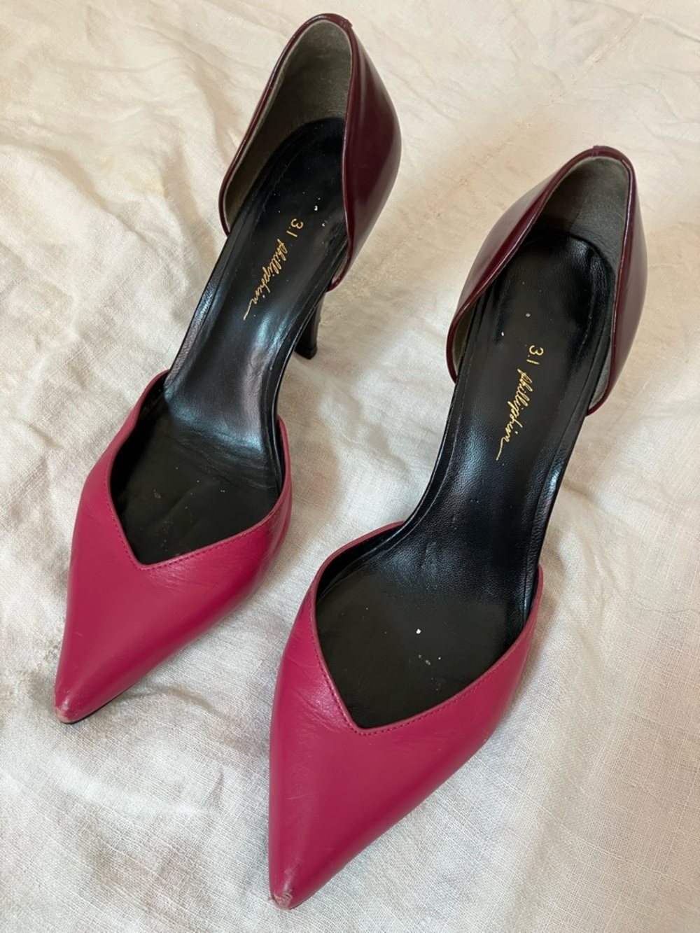 3.1 Phillip Lim Pointed D'Orsay Heels in Magenta and Burgundy